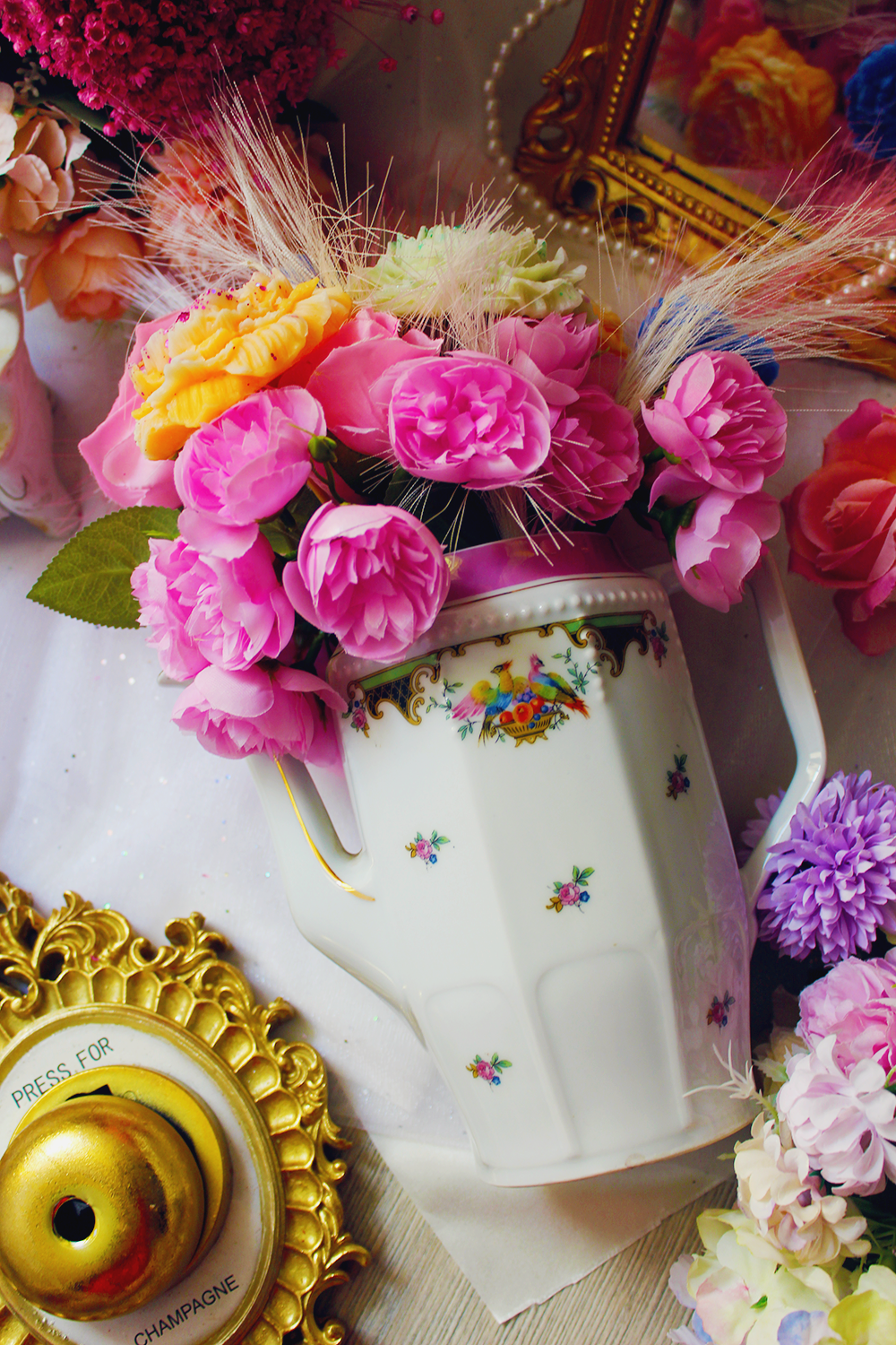 Bouquet théière "Perruches multicolores"- Parfum yuzu