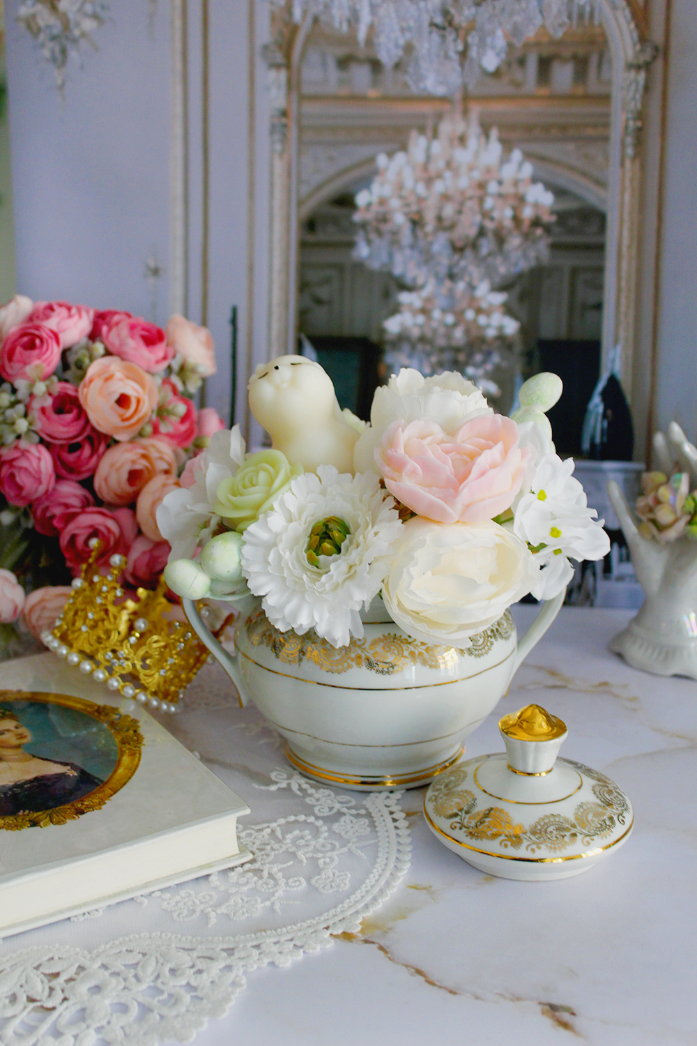 Bouquet dans un sucrier "Mon petit lapin"- Parfum fleur de coton