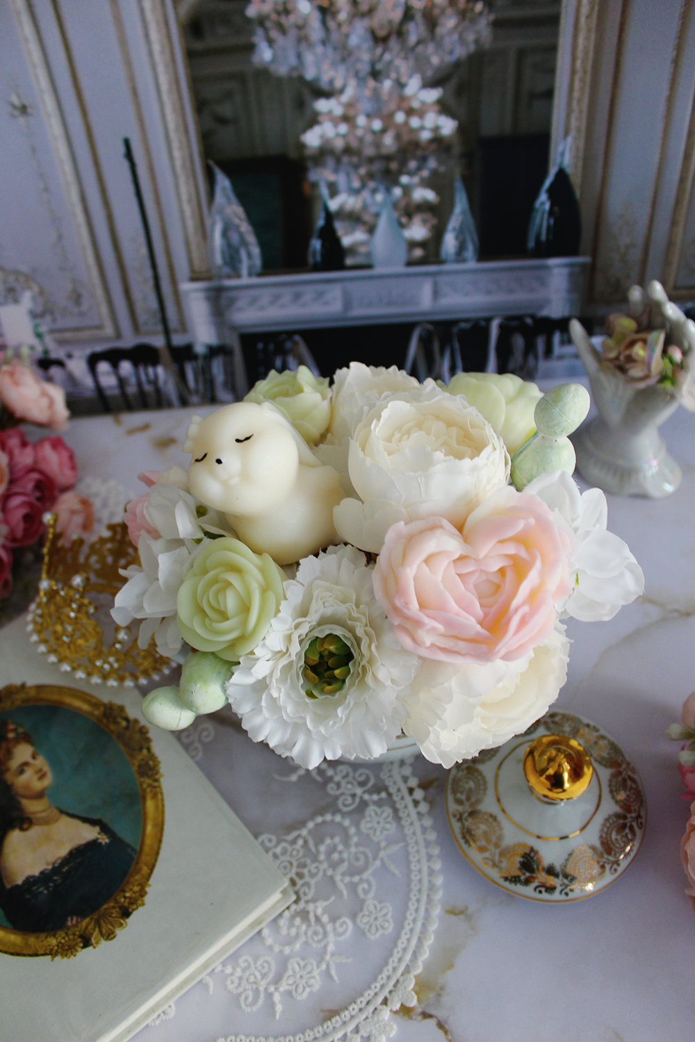 Bouquet dans un sucrier "Mon petit lapin"- Parfum fleur de coton