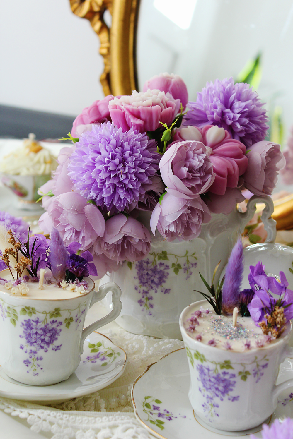 Bouquet théière "Violine" - parfum violette d'antan