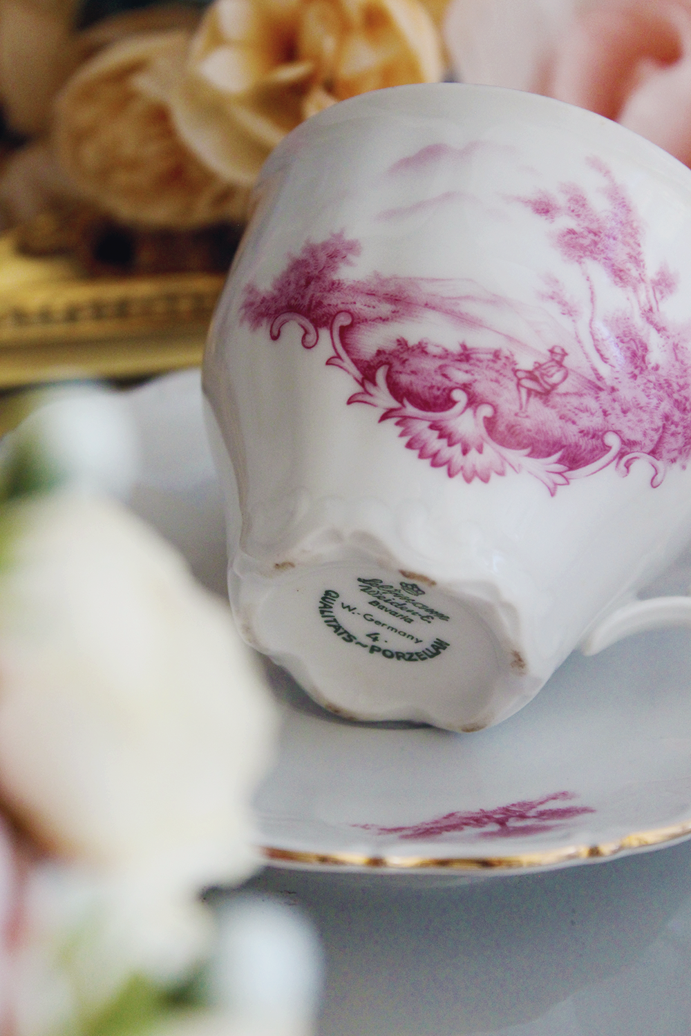 Tasse de thé en porcelaine de Bavière toile de jouy
