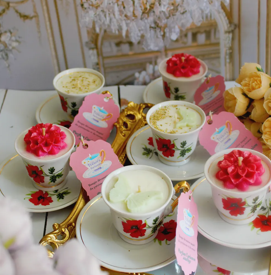 Collection "printanière" service a café yougoslave transformé en bougie unique - assortiment de parfums floraux