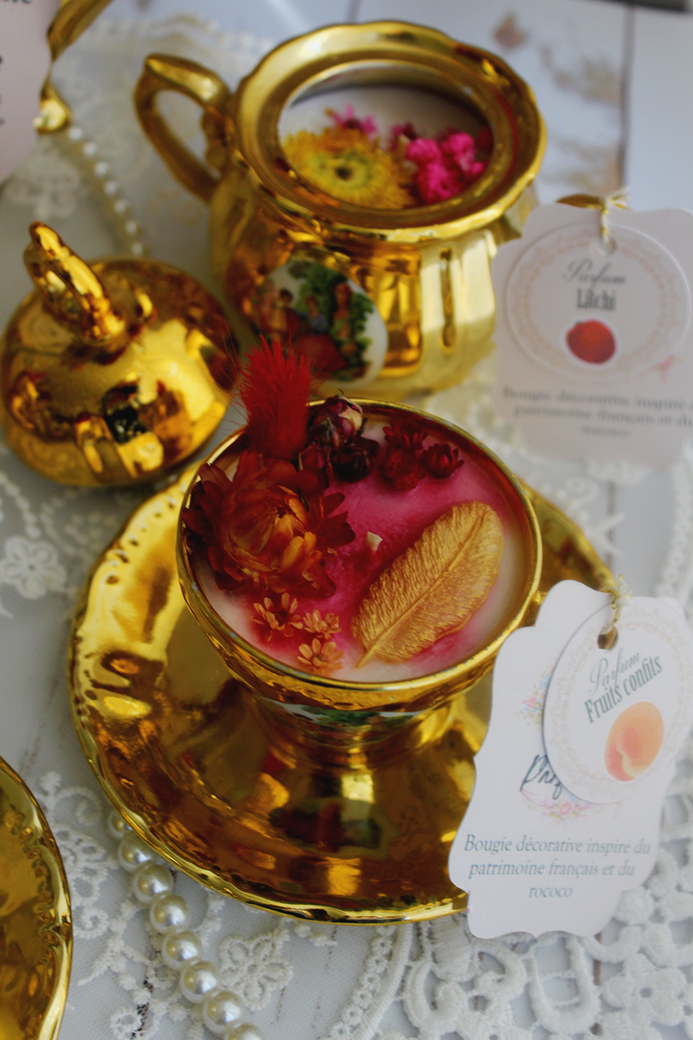 Collection "Infusion doré" service à café non signé transformé en bougie unique - assortiment de parfum fruité et végétal
