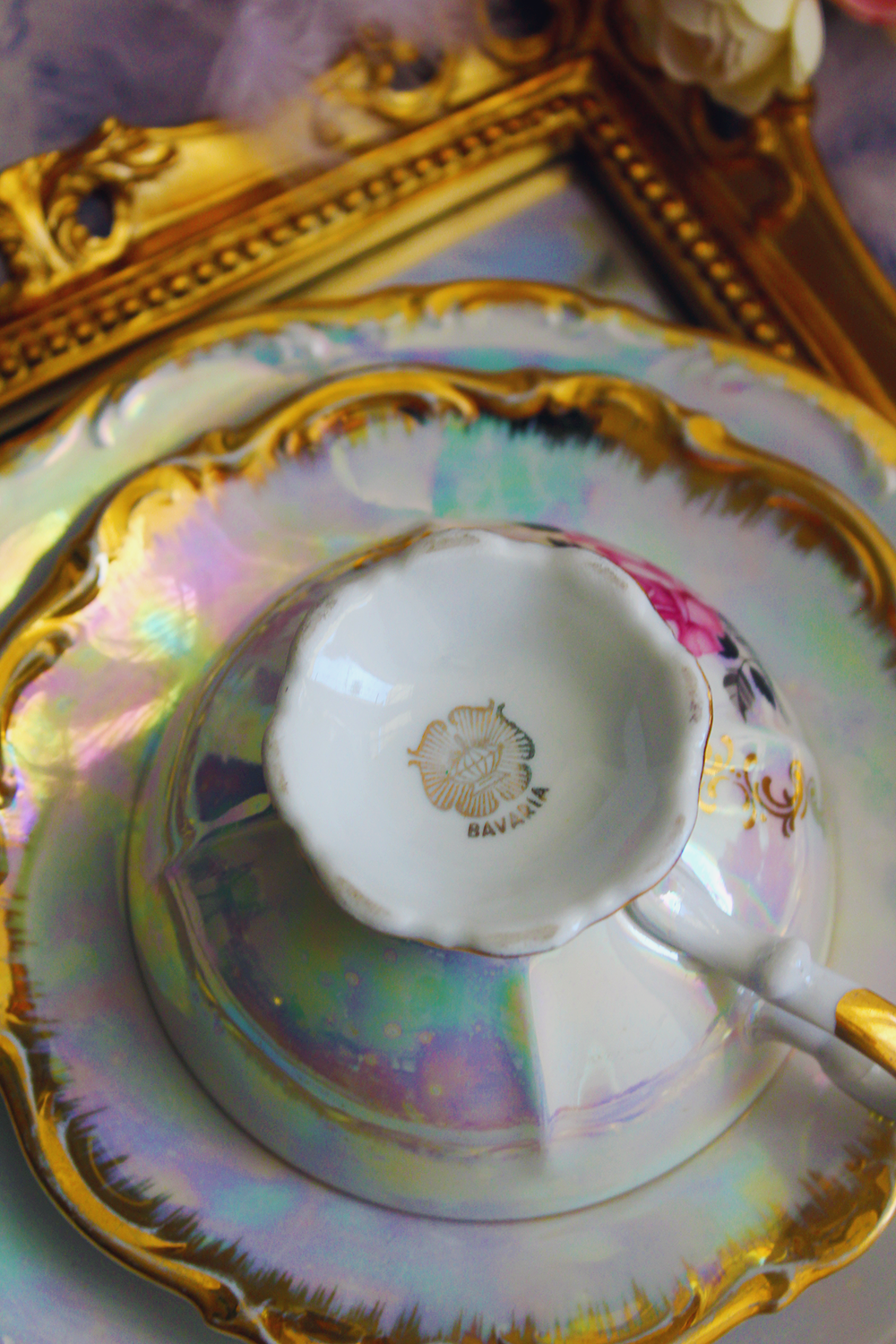 Trio de porcelaine tea time L’Éclat des Roses Nacrées