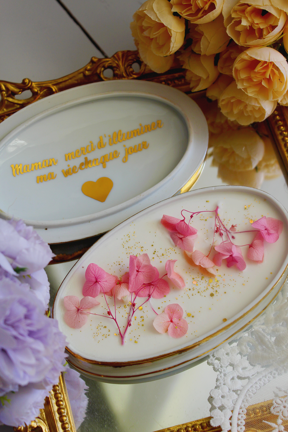Bougie décorative personnalisée maman merci d'illuminer ma vie chaque jour parfum rose vanille