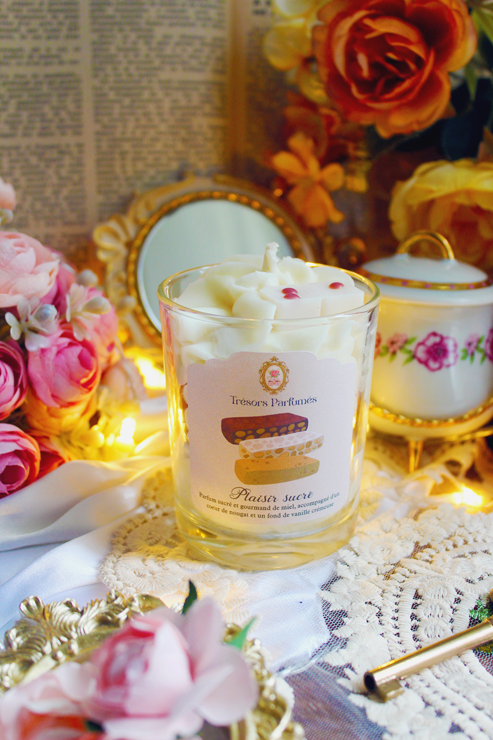 Bougie gourmande "Plaisir sucré" parfum nougat blanc