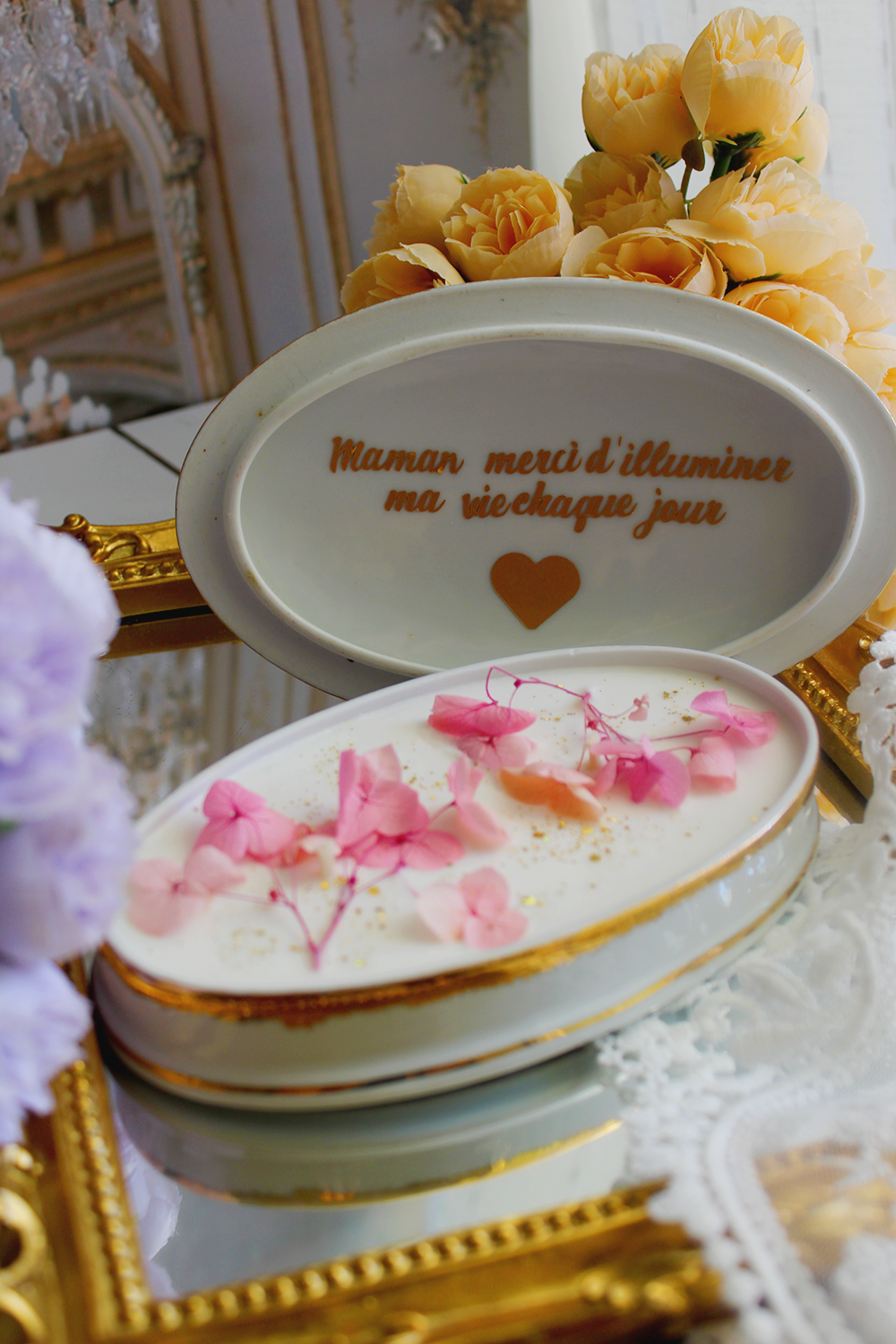 Bougie décorative personnalisée maman merci d'illuminer ma vie chaque jour parfum rose vanille