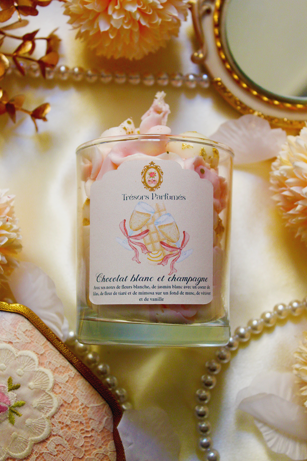 Bougie gourmande chocolat blanc et champagne - parfum champagne