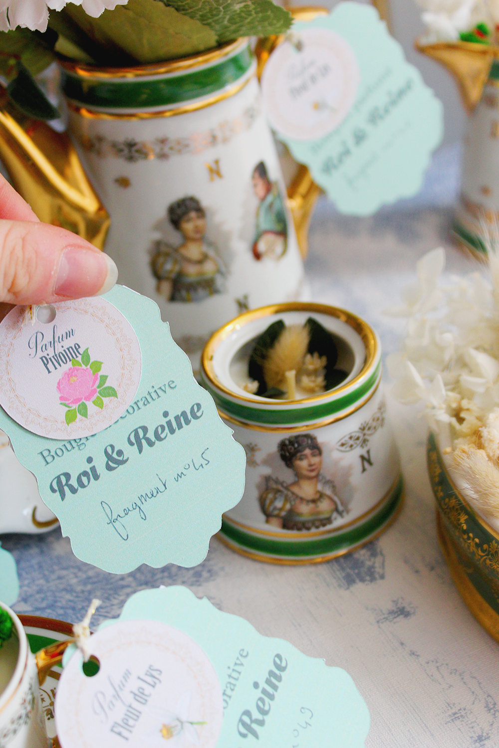 Collection Prestige « Roi & Reine » – service à café transformé en bougie en porcelaine de Luxe authentique parfum royal