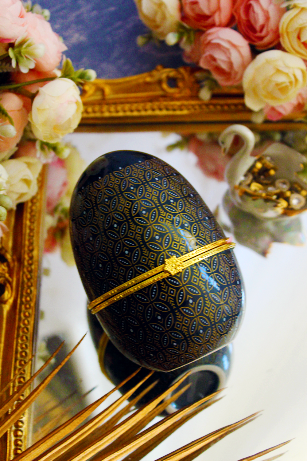 Oeuf en porcelaine " Nuit étoilé"  XL parfum thé noir et vanille