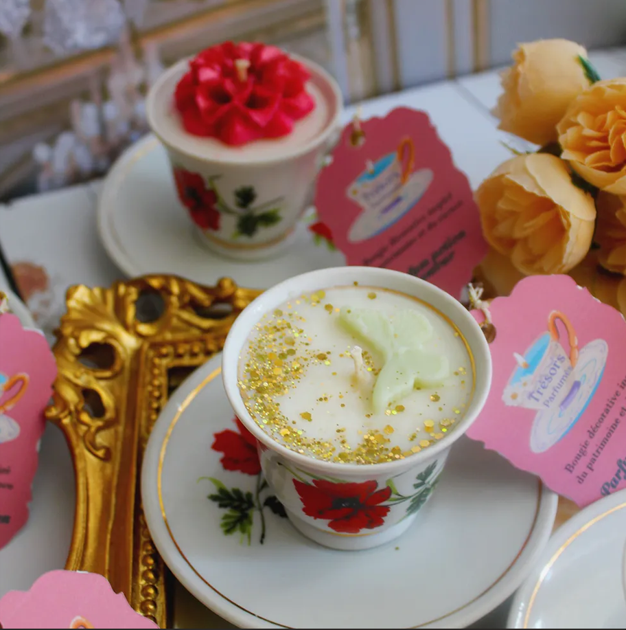 Collection "printanière" service a café yougoslave transformé en bougie unique - assortiment de parfums floraux