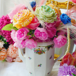 Bouquet théière "Perruches multicolores"- Parfum yuzu