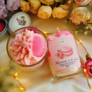 Le macaron à la rose– bougie chantilly parfumée